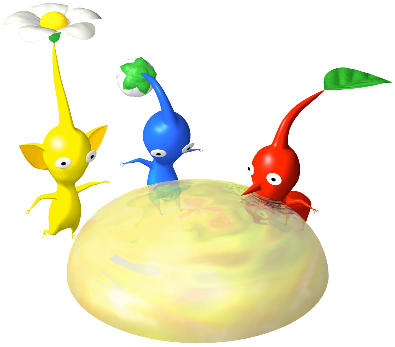 Three Pikmin with Red Pikmin Laying on some nectar